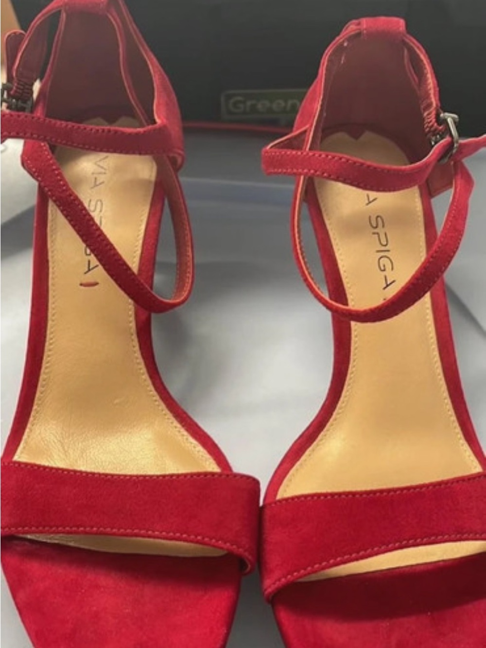 Via Spiga Red Suede Ankle-Strap Heels